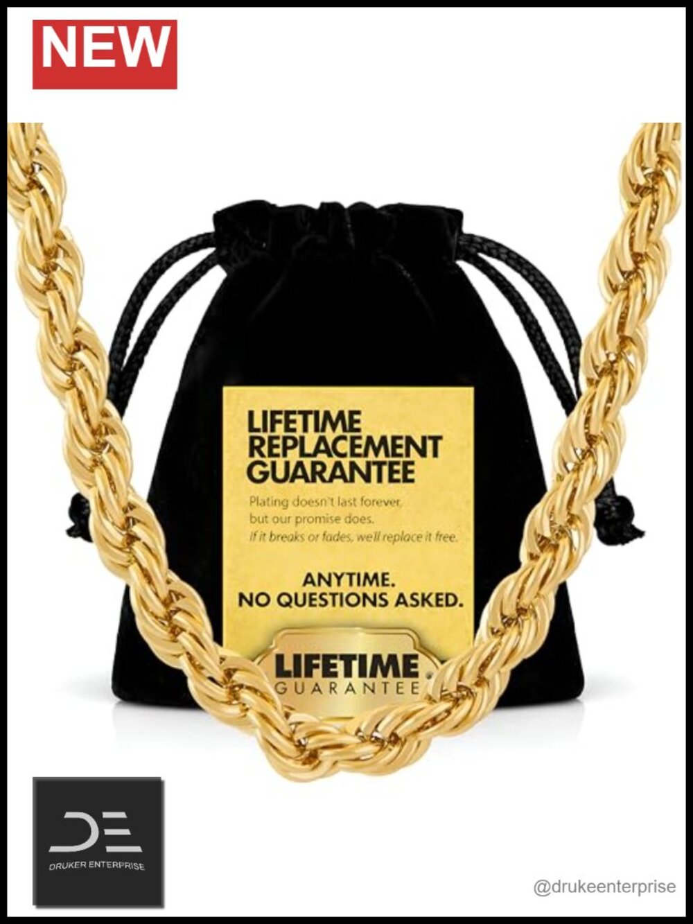 7mm Gold Rope Chain Necklace Diamond Cut 24k Real Gold Plated Lobster Clasp